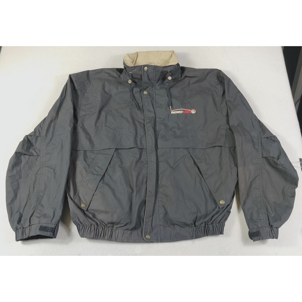 Tri-Mountain Jacket Mens XL Black Hooded Windbreaker BEMO Thrashed Distressed